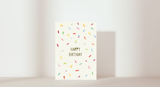 'Happy birthday!' with coloured confetti gift card