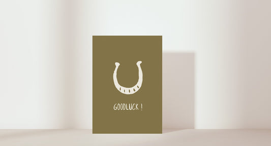 'Goodluck!' horseshoe drawing. Colour: green. 