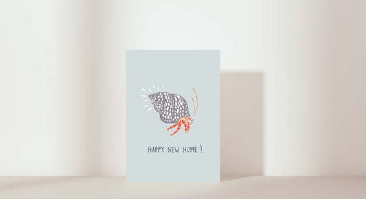 'Happy new home!' hermit crab painting. colour: blue