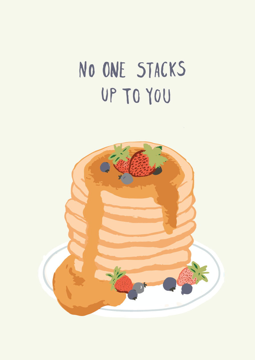 'no one stacks up to you' painting of stacked pancakes