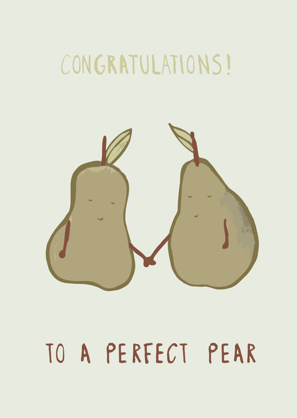 Two green pears holding hands