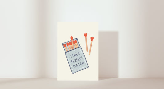 Matching match sticks and box. Wedding card. Cream & Blue