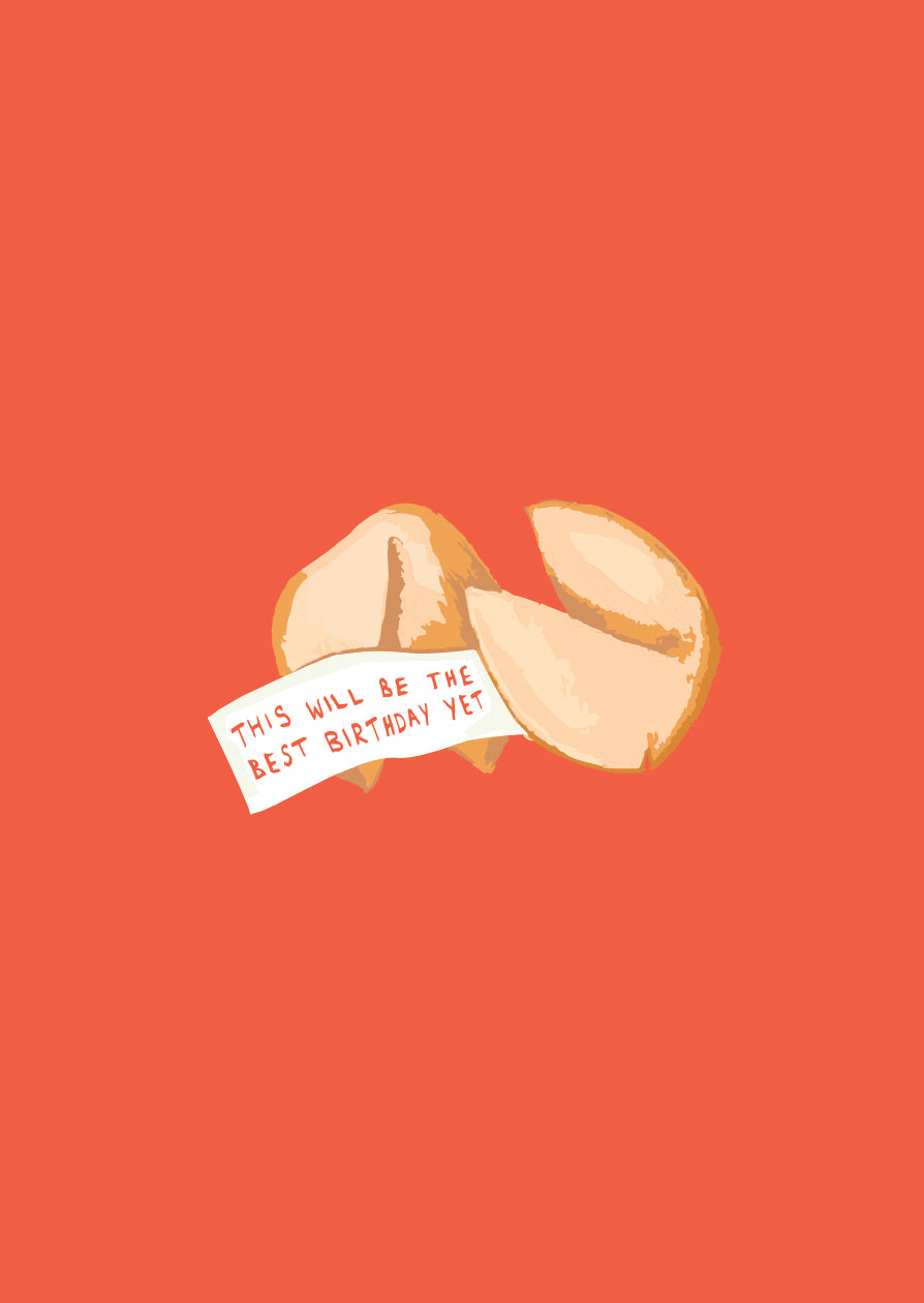 Red birthday fortune cookie card 